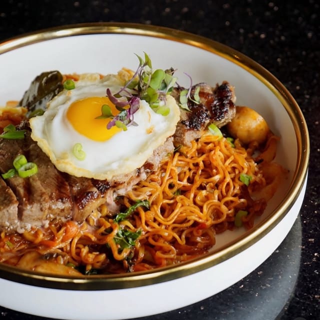 Steak with Spicy Ramen.