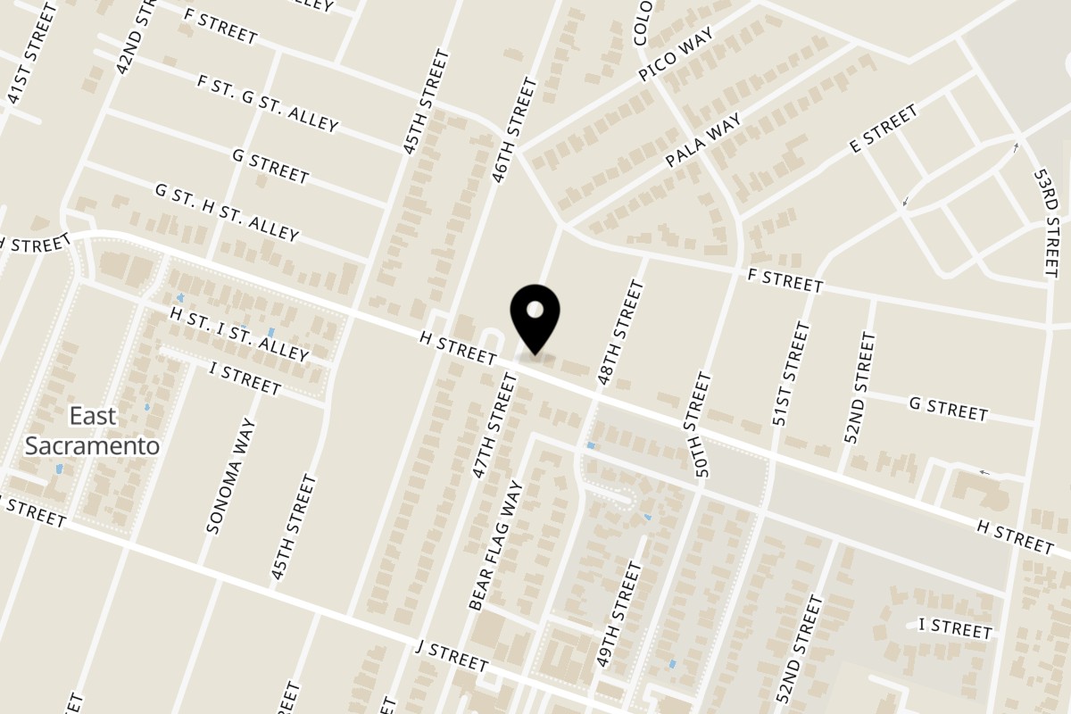 Map showing the location of THAI - The House of Authentic Ingredients on 4701 H Street in Sacramento